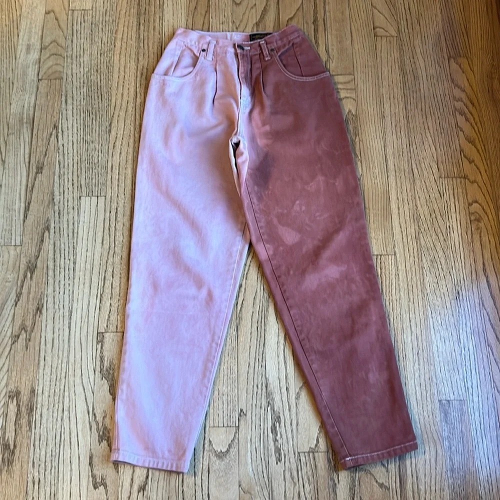 VTG Eddie Bauer two tone jeans pink women size 4 high waist pleated tye dyed‎